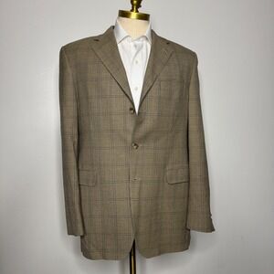 Faconnable Men's 42L Sport Coat‎ Blazer Jacket Brown Check Wool 3-Button